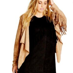 City Chic Western Fringe Soft Faux Suede Jacket Size Large (plus size 20)